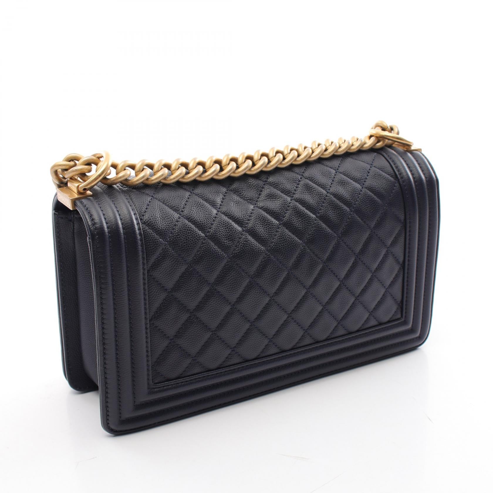 Chanel Boy Matelasse Shoulder Bag Navy