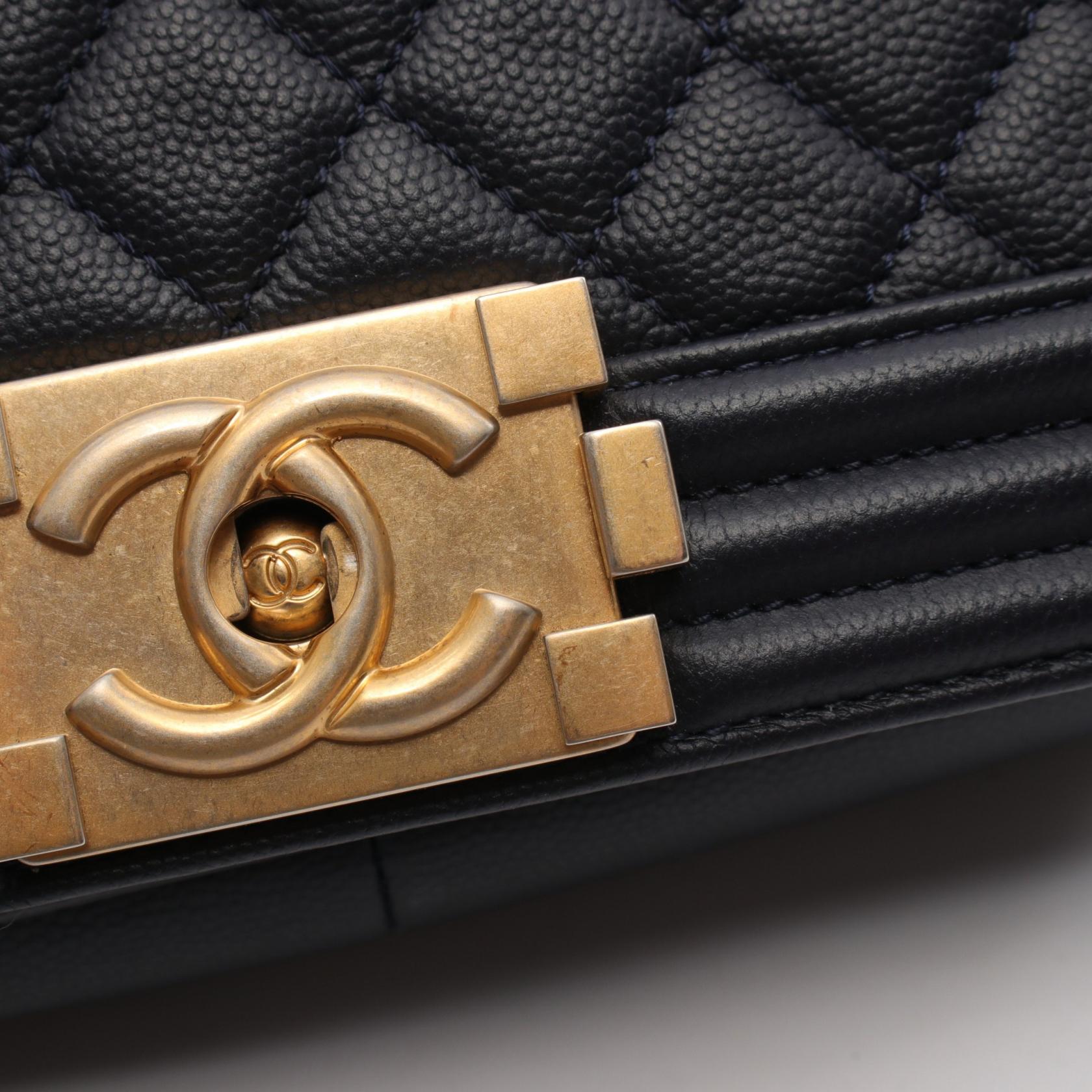 Chanel Boy Matelasse Shoulder Bag Navy