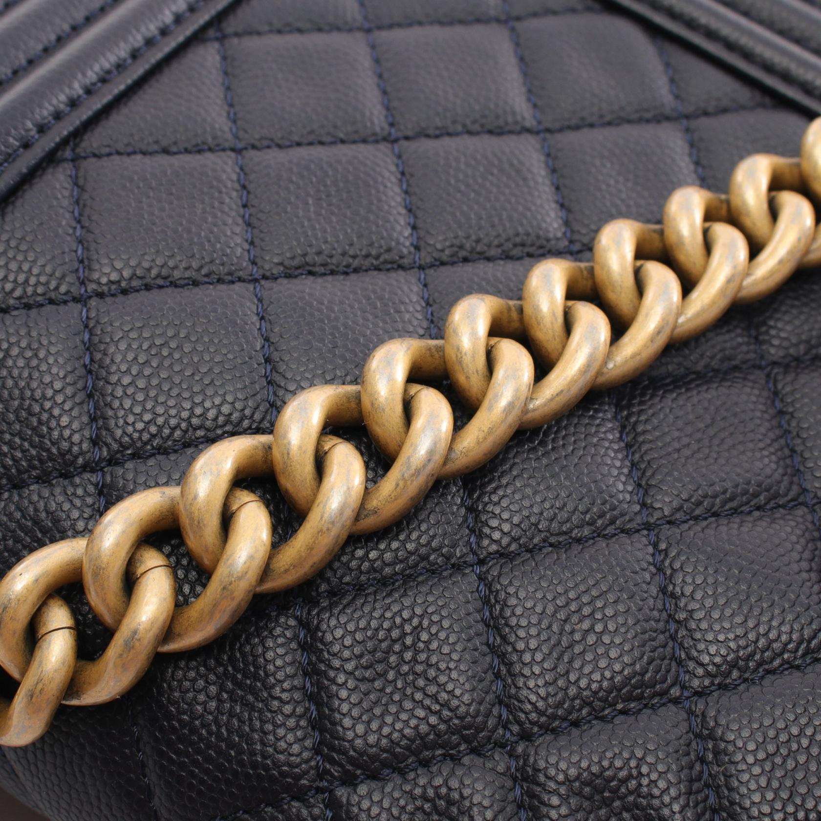 Chanel Boy Matelasse Shoulder Bag Navy