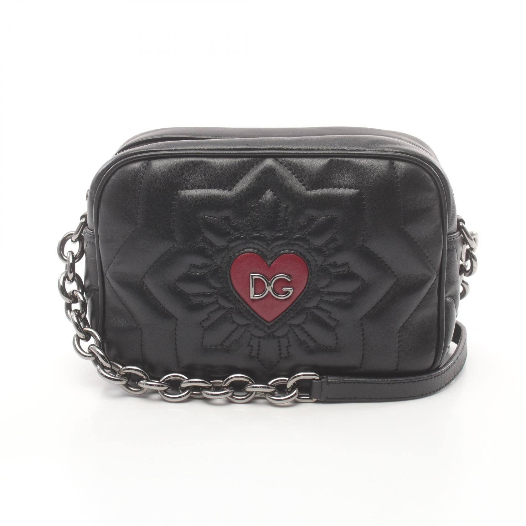 D&G LOVE Leather Shoulder Bag Black