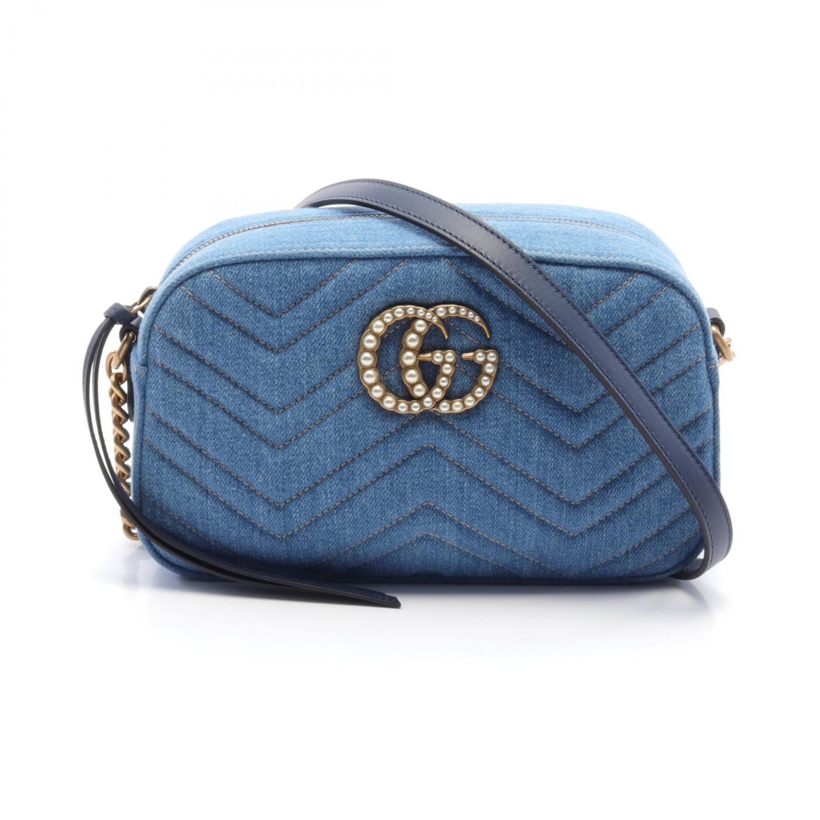 Gucci GG Marmont Denim Leather Shoulder Bag