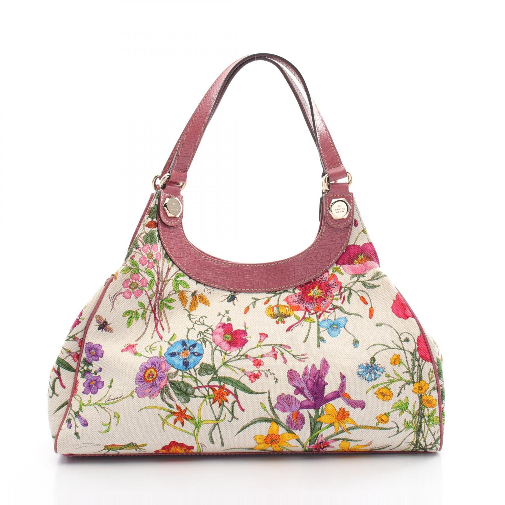 Gucci Flora Canvas Leather Shoulder Bag