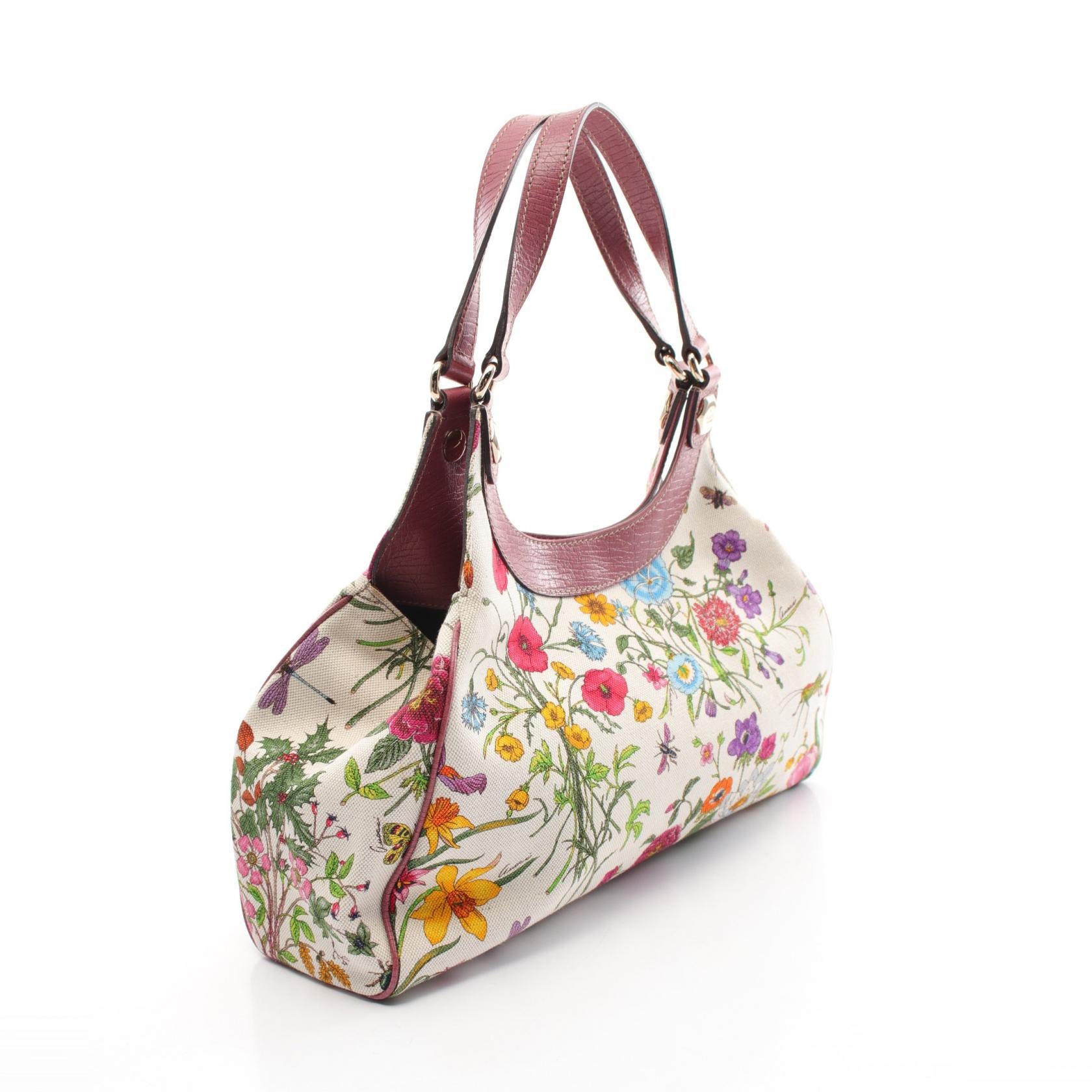 Gucci Flora Canvas Leather Shoulder Bag