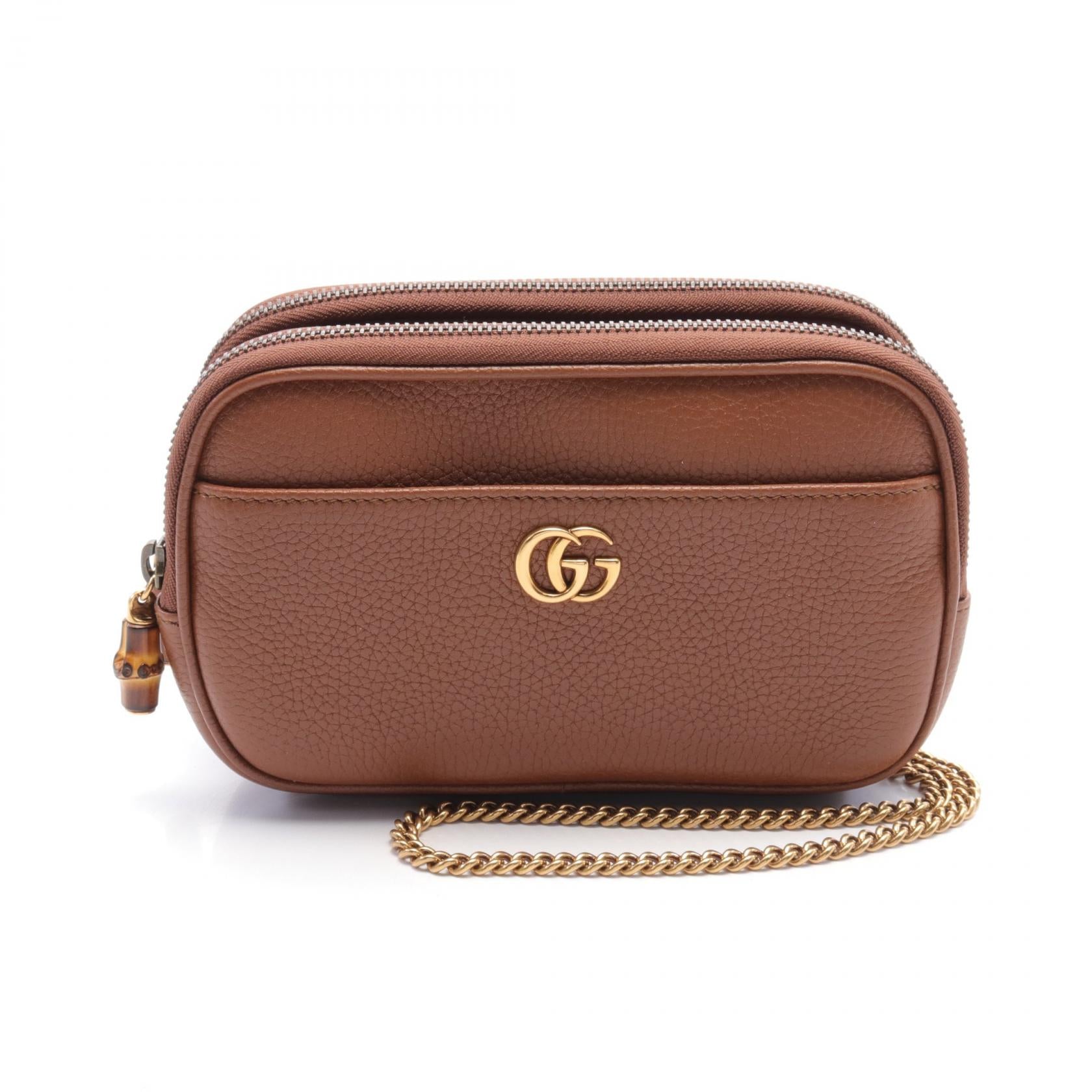 Gucci Bamboo Leather Mini Double G Shoulder Bag