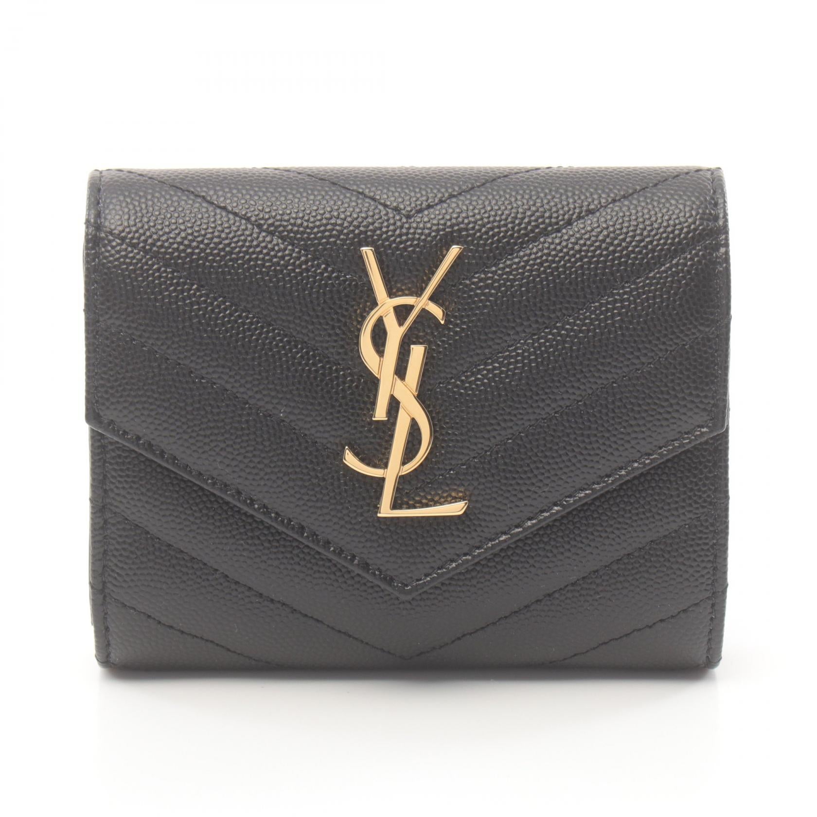 Saint Laurent Leather Monogram Trifold Wallet