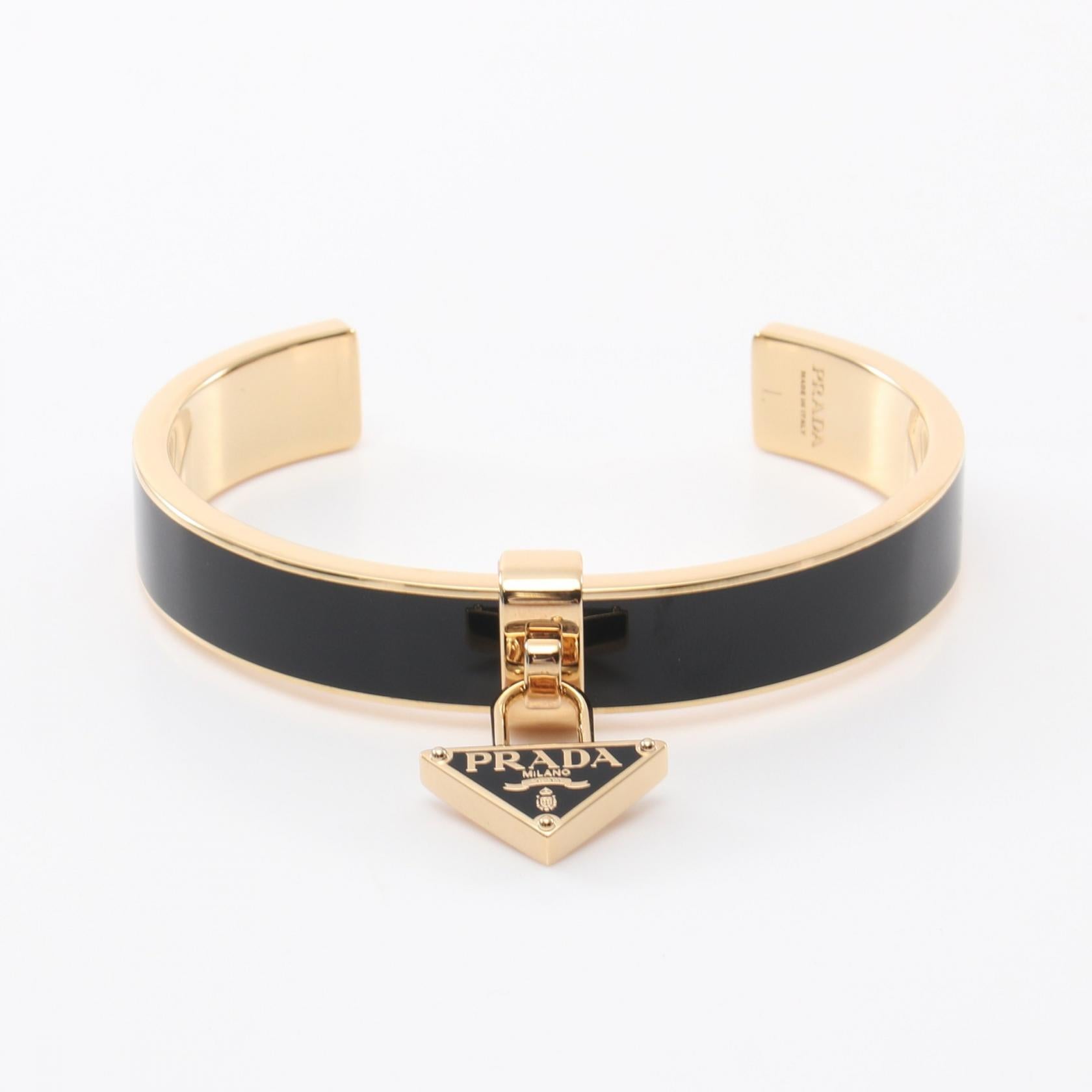 Prada Triangle Logo Bangle Enamel Black