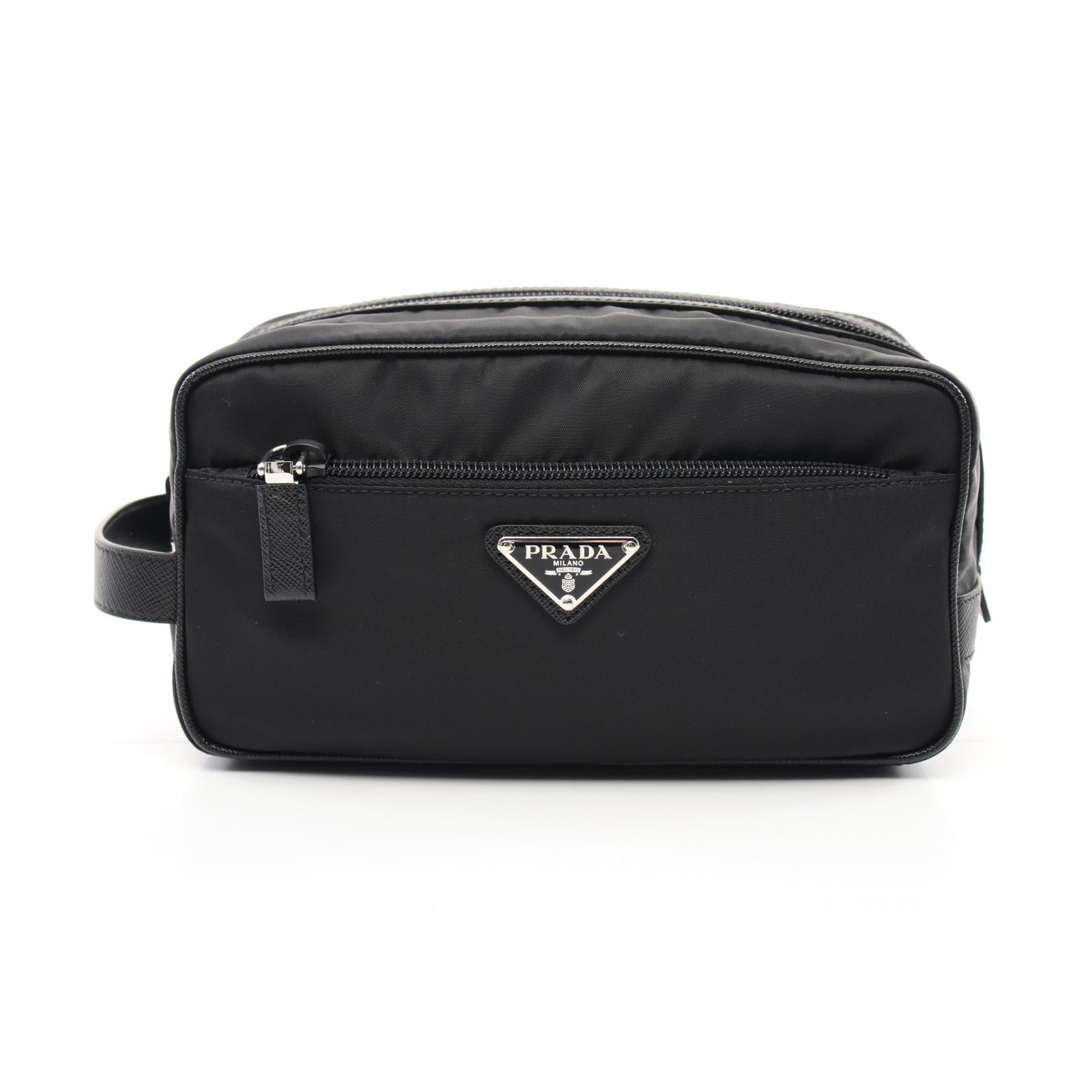 Prada Nylon Saffiano Leather Travel Pouch Clutch