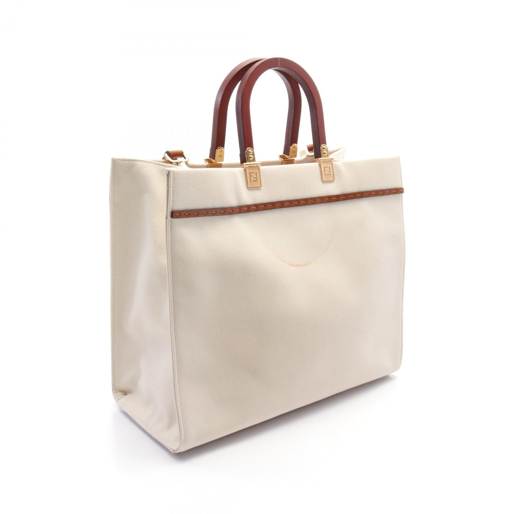 Fendi Sunshine Medium Canvas Leather Tote Bag