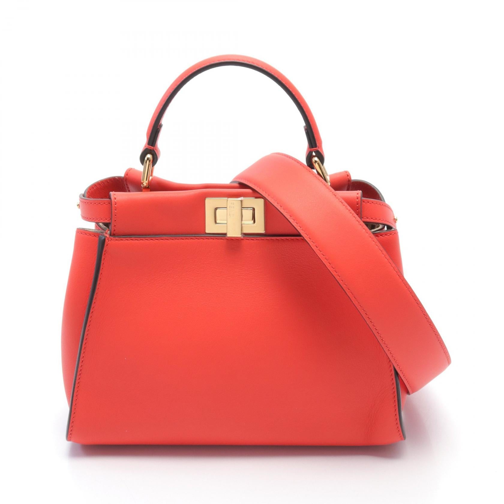 Fendi Mini Peekaboo Leather Handbag Red