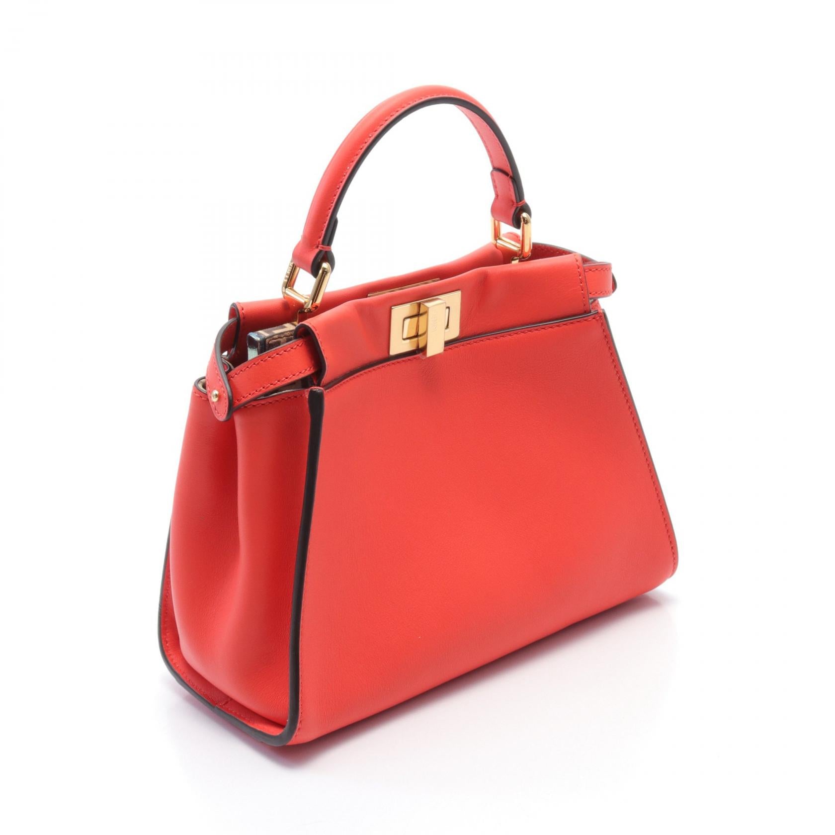 Fendi Mini Peekaboo Leather Handbag Red