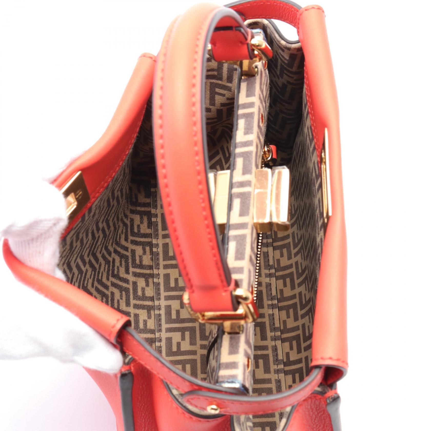 Fendi Mini Peekaboo Leather Handbag Red