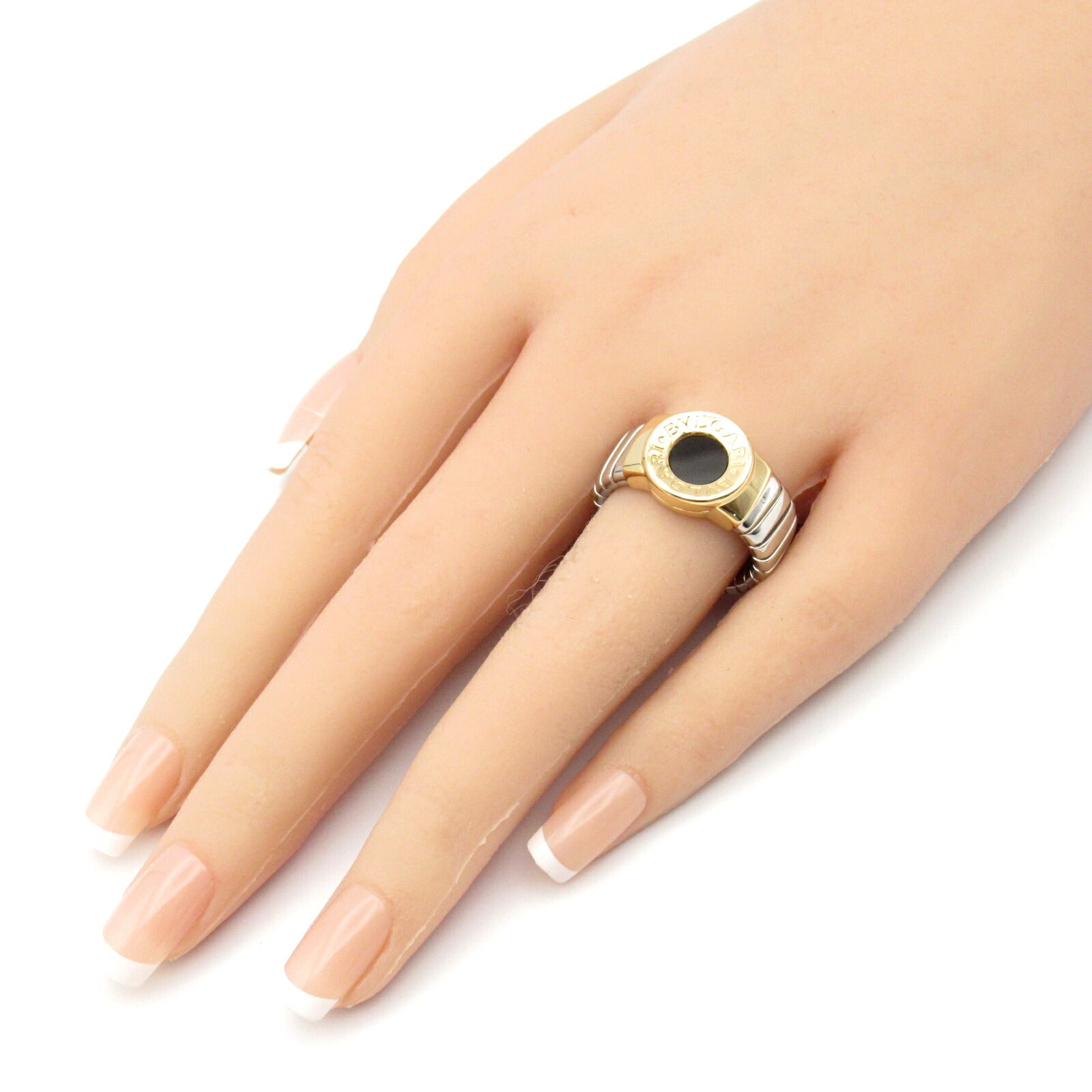 Bvlgari Onyx Tubogas Ring K18 Yellow Gold Stainless Steel