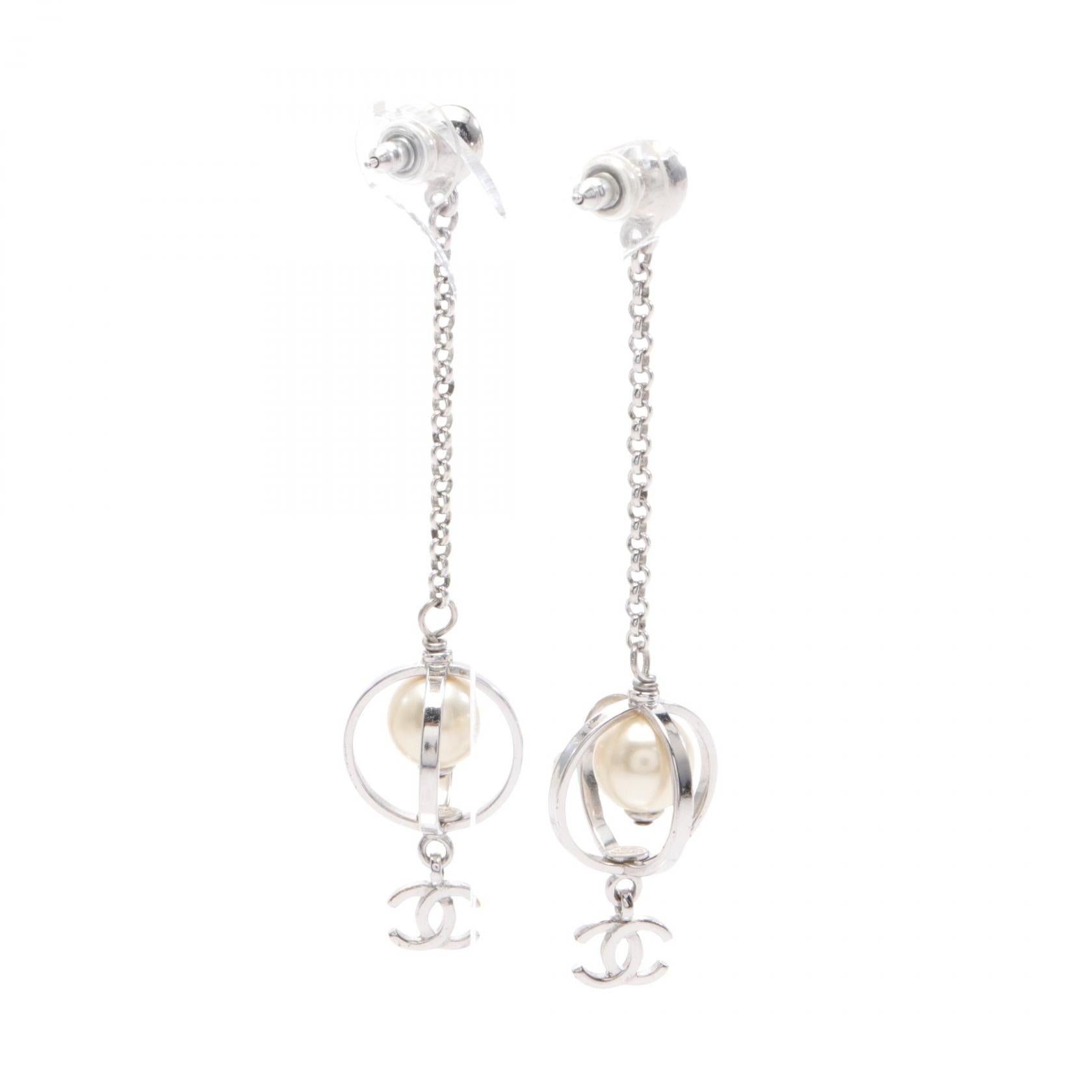 Chanel Coco Mark Earrings Stainless Steel Faux Pearl