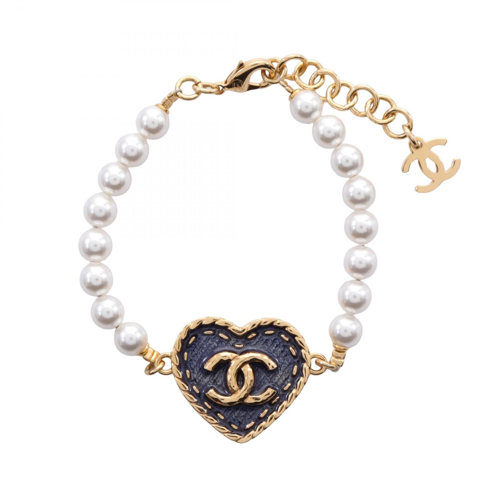 Chanel Coco Mark Bracelet Gold Plated Faux Pearl