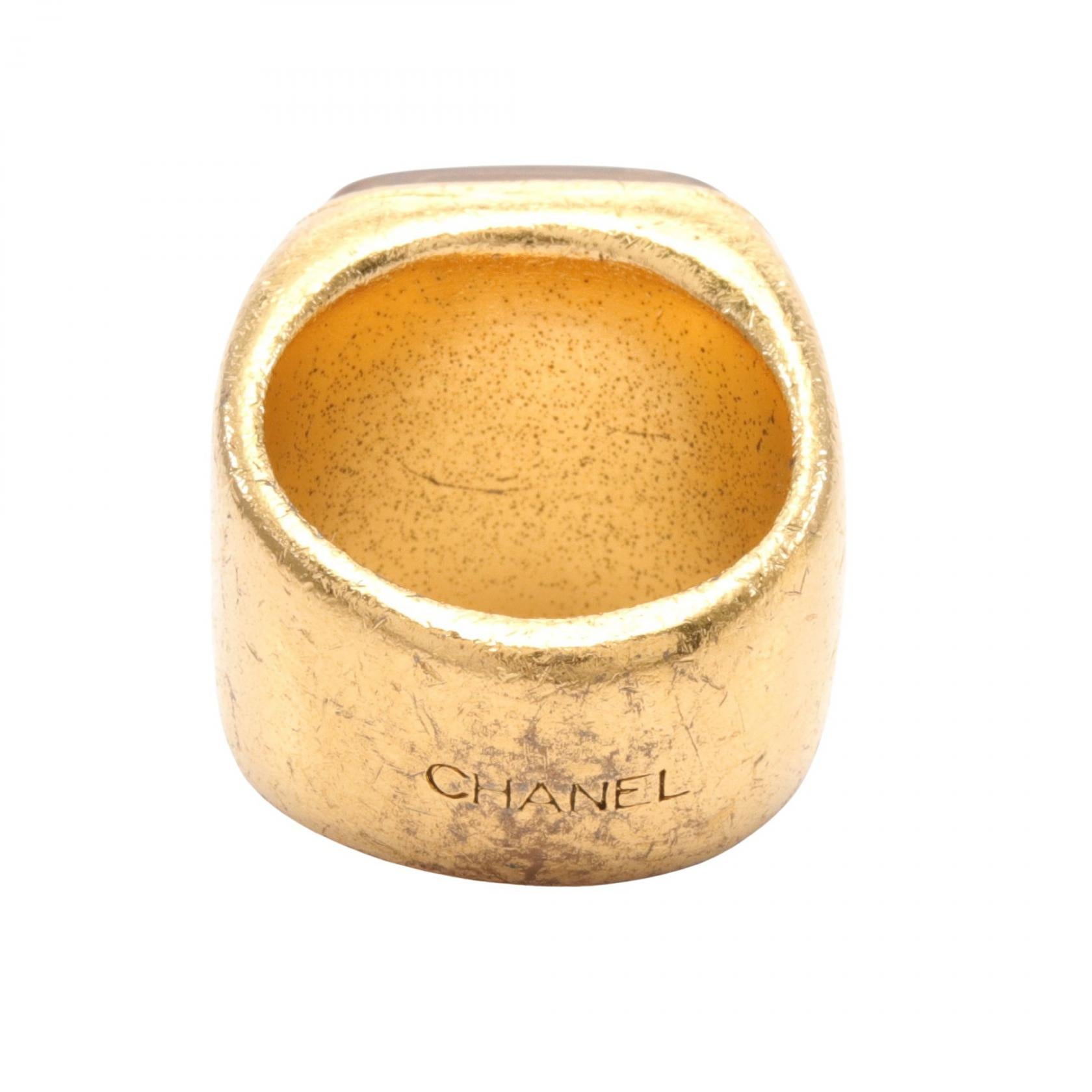 Chanel CC Debossed Signet Ring  Metal Ring in Great Condition