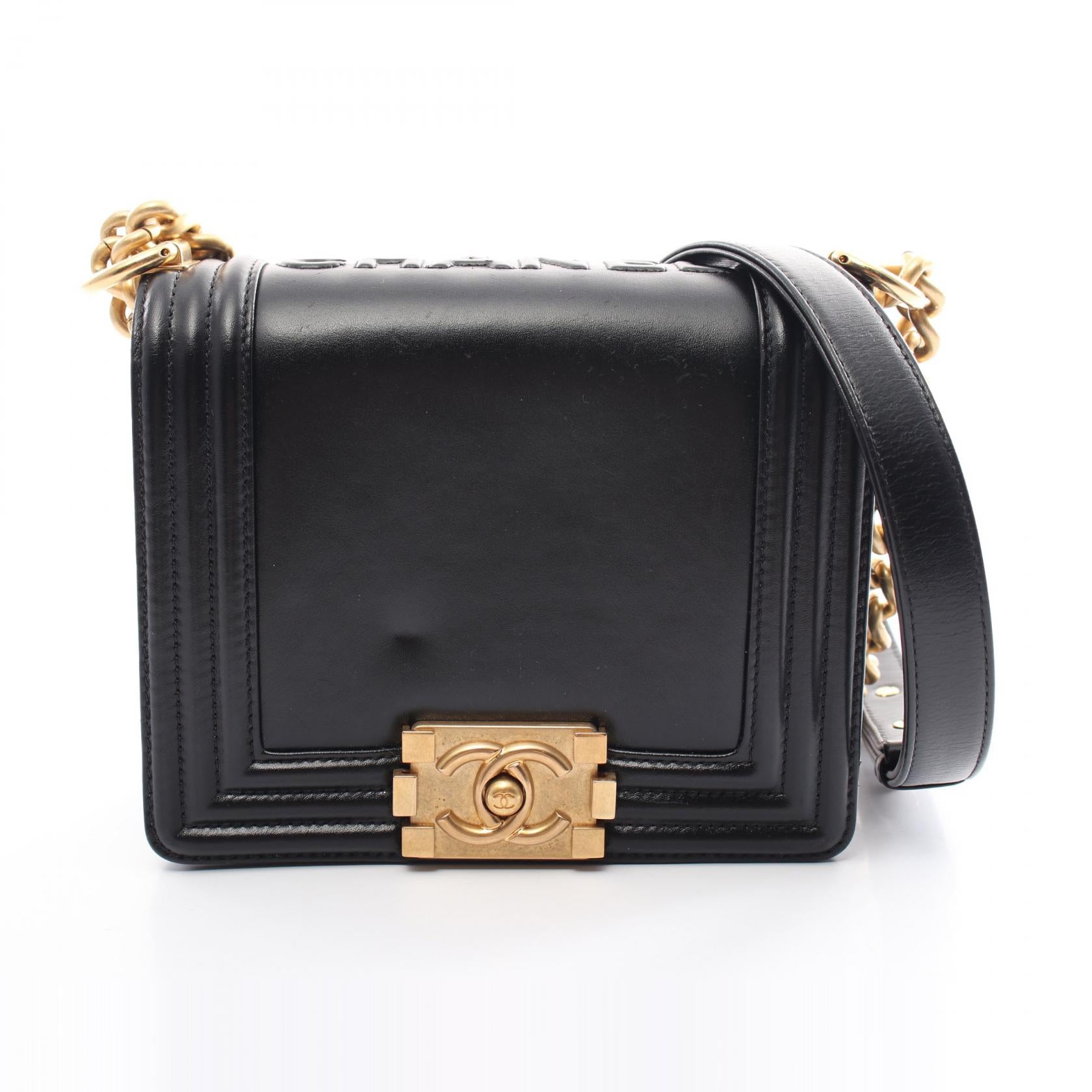 Chanel Boy Leather Shoulder Bag Black AS3018