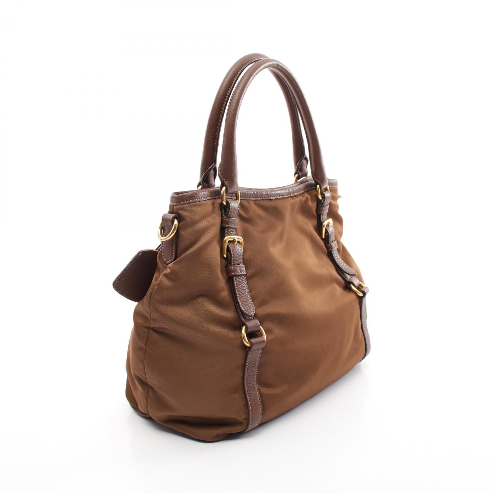 Prada Nylon Leather Handbag Brown