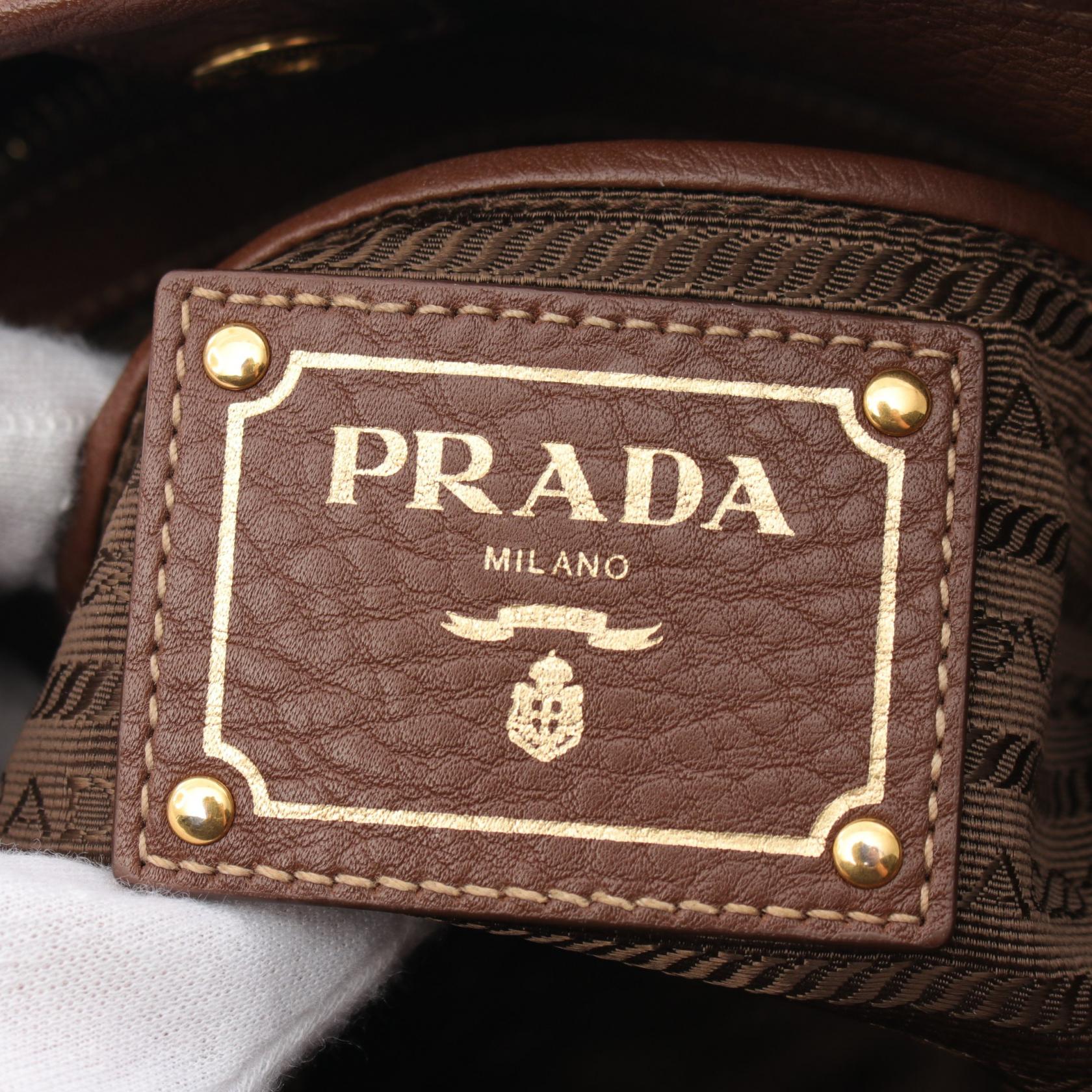 Prada Nylon Leather Handbag Brown