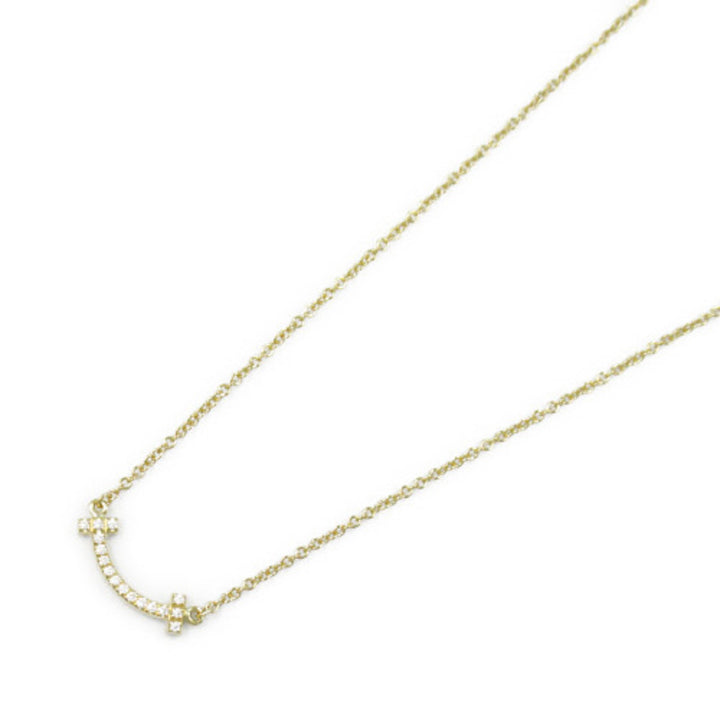 Tiffany & Co K18 Yellow Gold Diamond T Smile Necklace