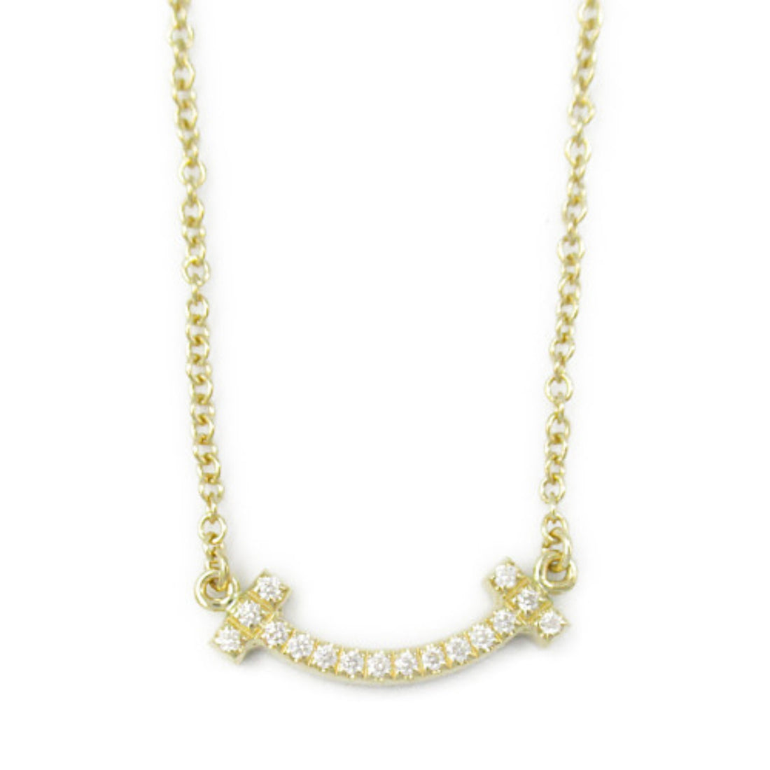 Tiffany & Co K18 Yellow Gold Diamond T Smile Necklace