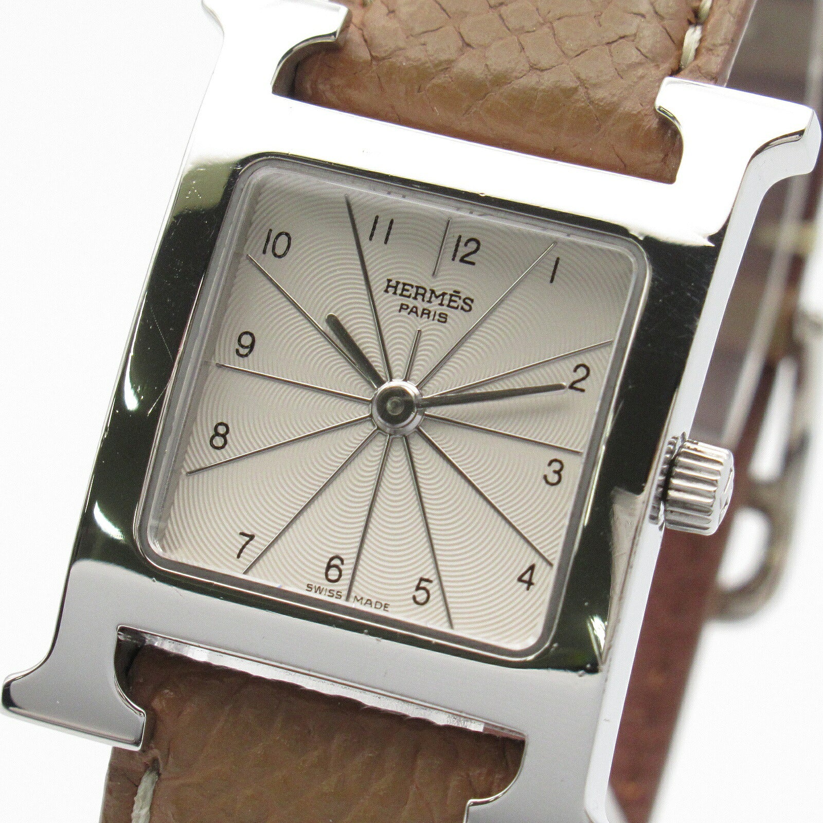 Hermes H Watch Stainless Steel Leather Quartz Watch