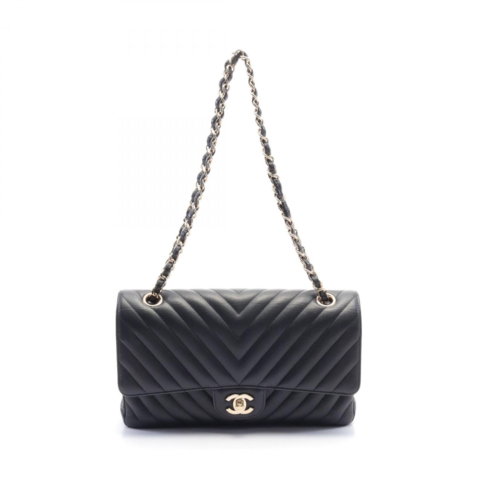 Chanel Chevron V-Stitch W Flap Shoulder Bag