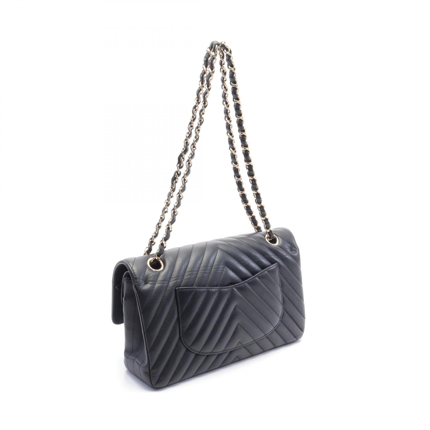 Chanel Chevron V-Stitch W Flap Shoulder Bag