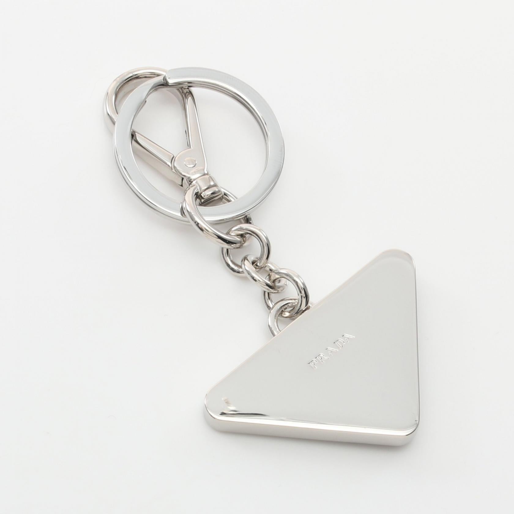 Prada Saffiano Leather Metal Triangle Logo Keychain