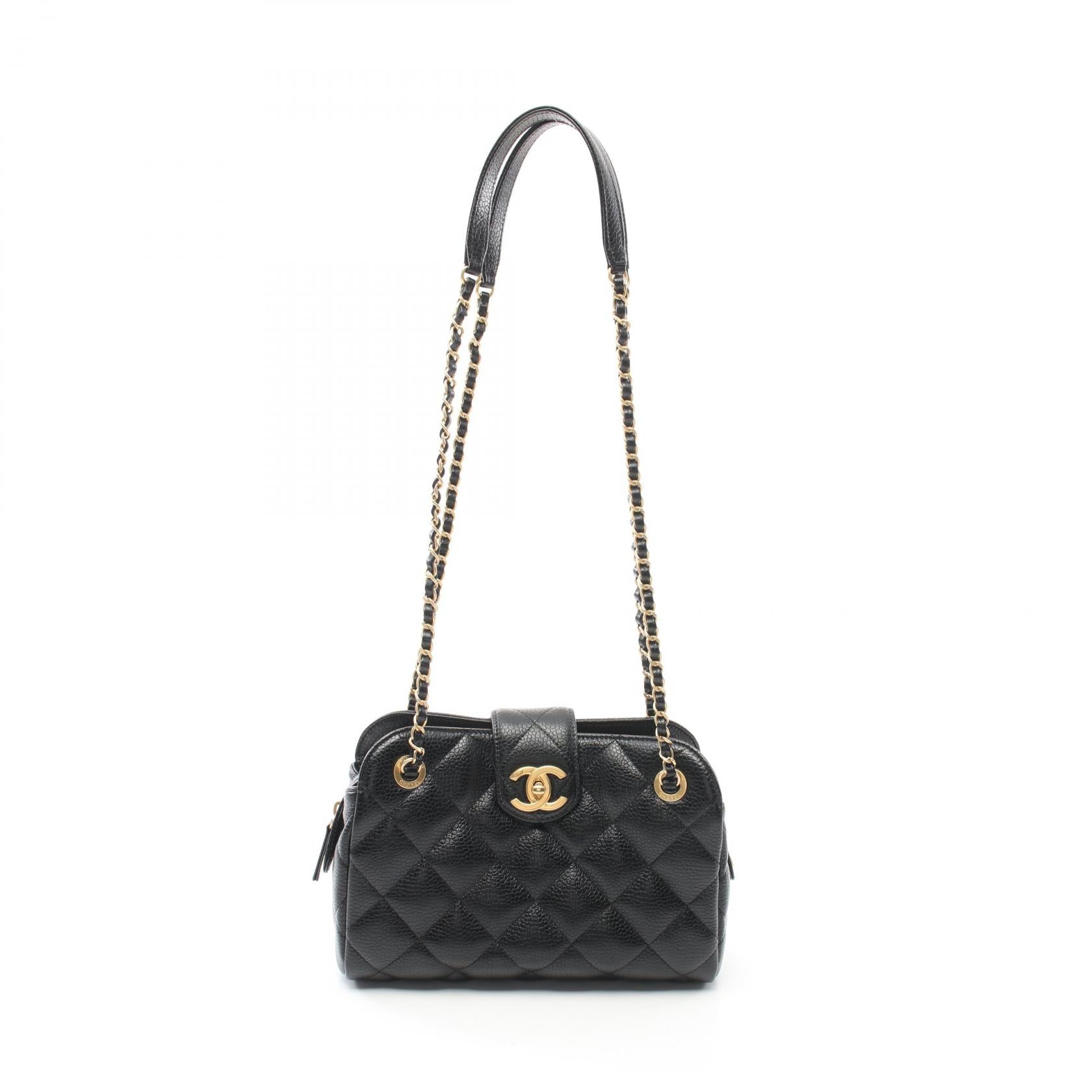 Chanel Leather Bowling Shoulder Bag Black