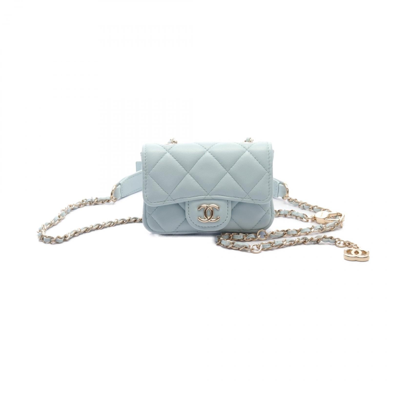 Chanel Matelasse Mini Belt Bag Leather Blue