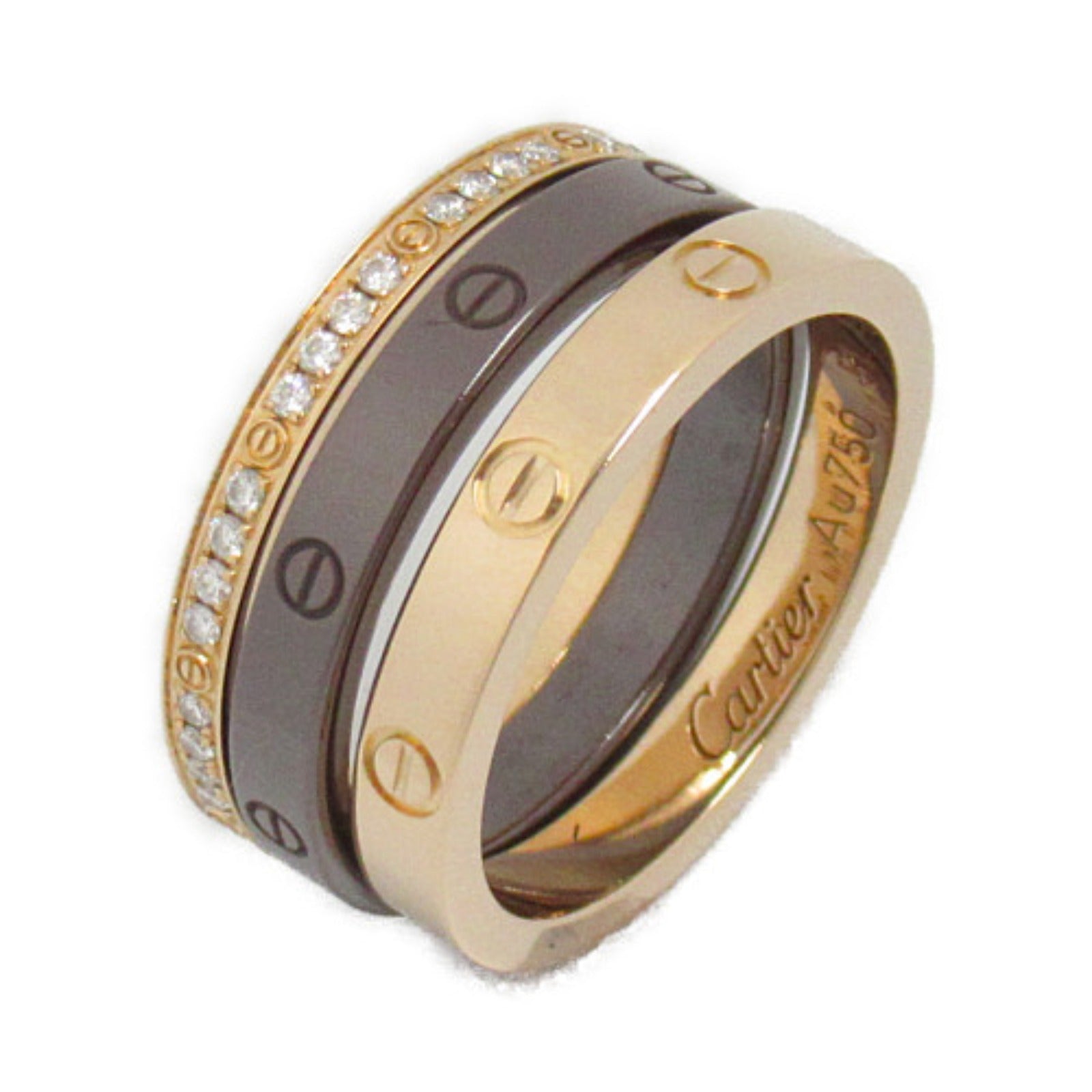 Cartier Love Three Hoop Ring K18PG Ceramic Diamond