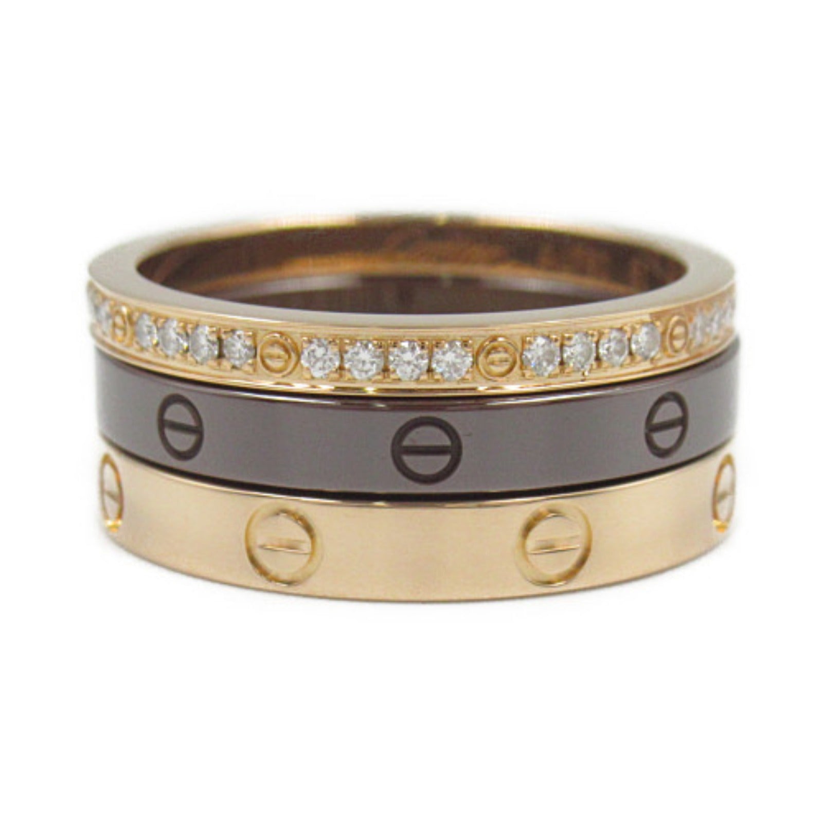 Cartier Love Three Hoop Ring K18PG Ceramic Diamond