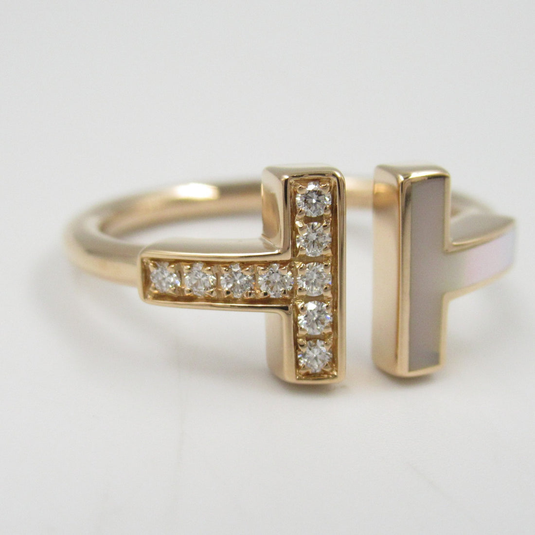 Tiffany & Co T Wire Diamond Mother of Pearl Ring