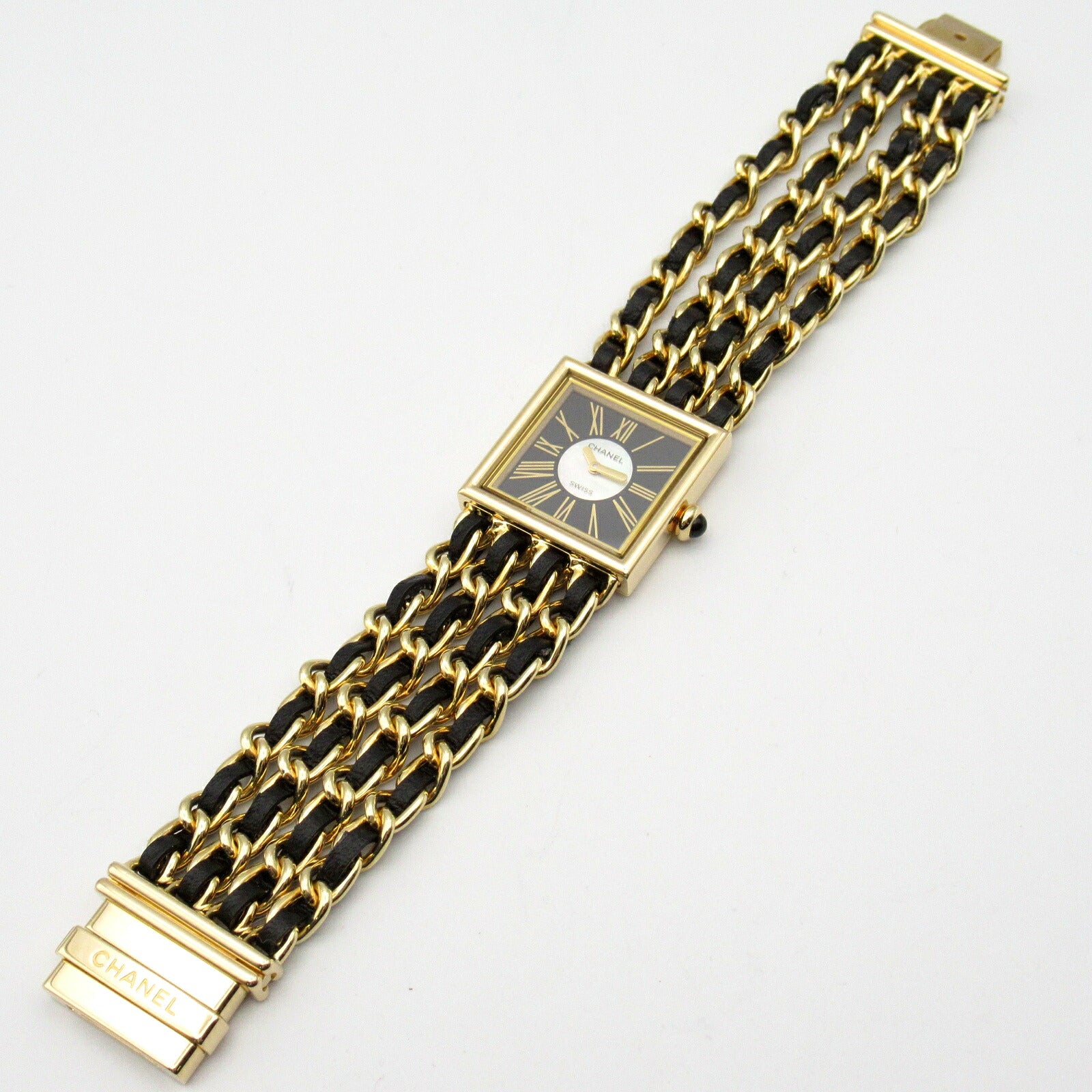 Chanel Mademoiselle M Watch Yellow Gold Leather