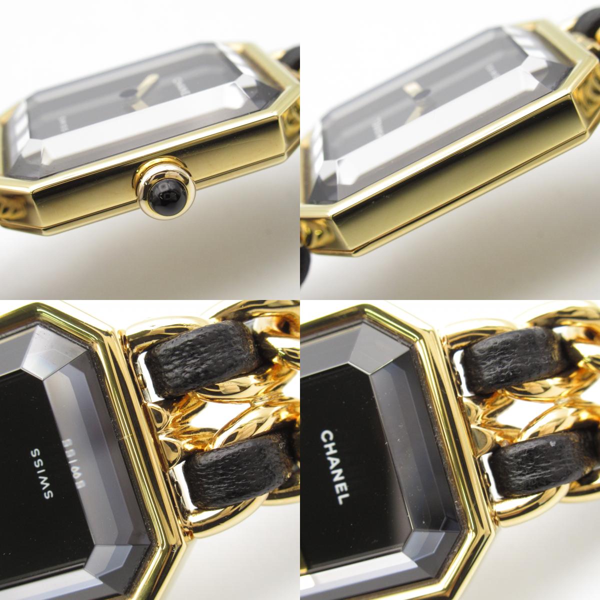 Chanel Premiere M Watch Gold Plated Leather Quartz H0001