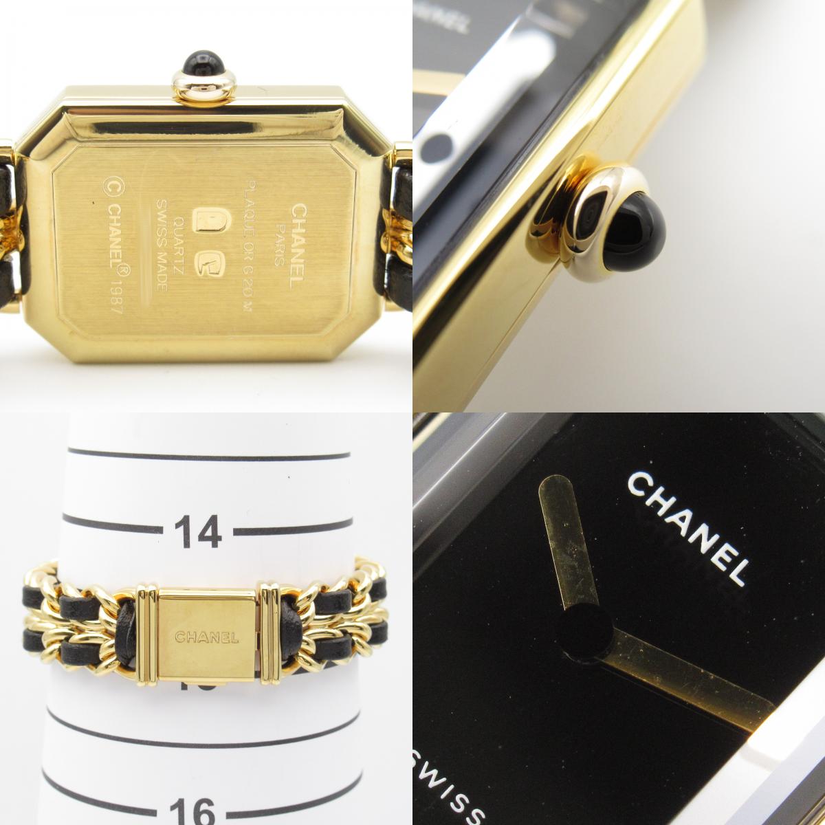 Chanel Premiere M Watch Gold Plated Leather Quartz H0001