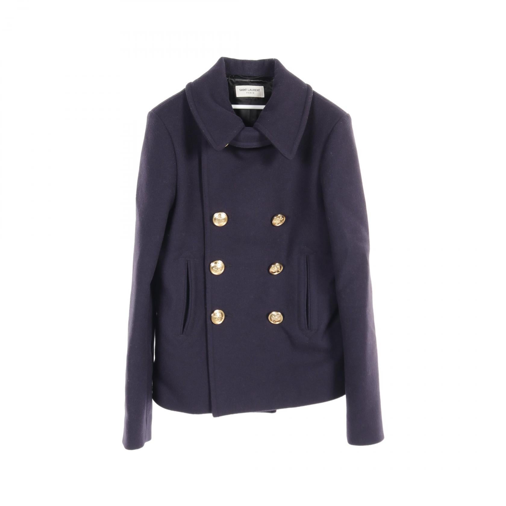 Saint Laurent Wool Peacoat Navy