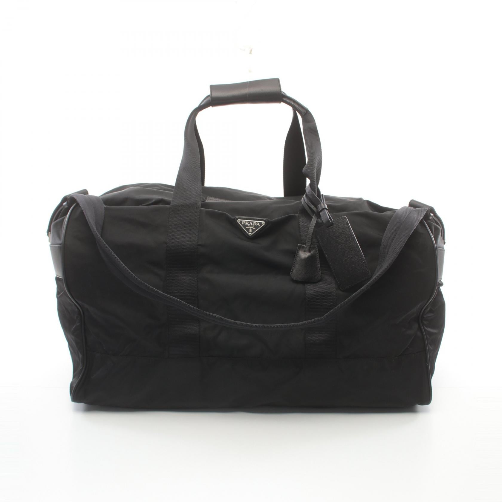 Prada Nylon Leather Boston Bag Black