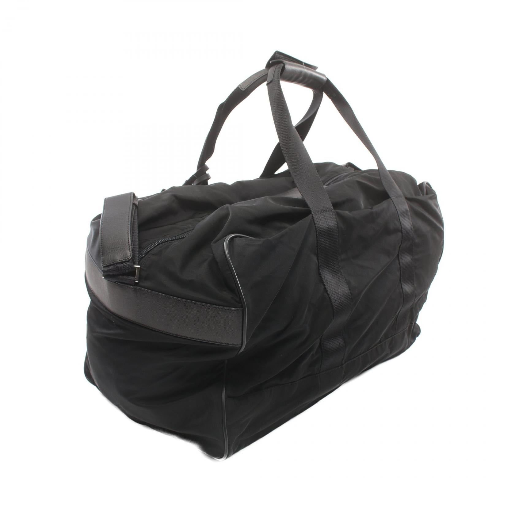 Prada Nylon Leather Boston Bag Black