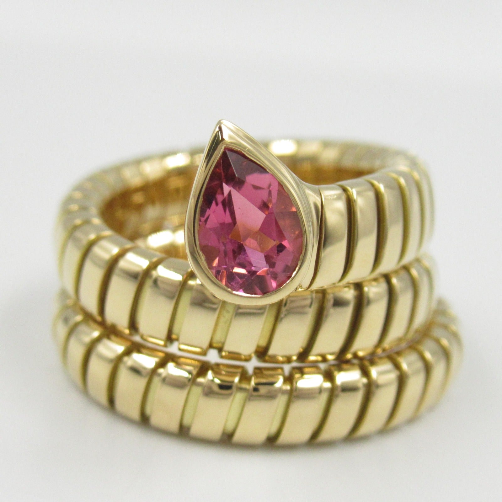 Bvlgari Tubogas Pink Tourmaline Ring K18 YG