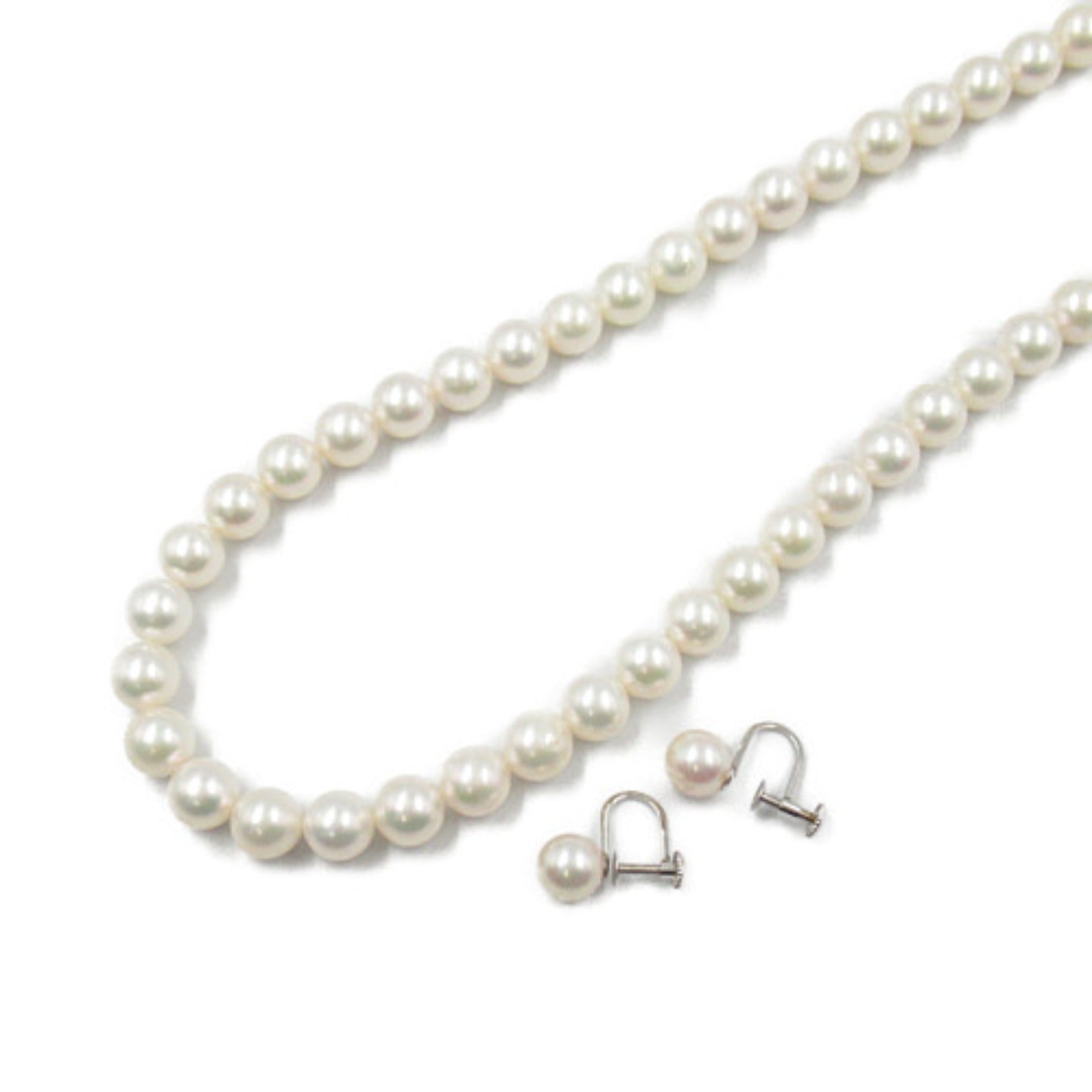 Jewelry Pearl Necklace Earrings Set Silver 925 K14WG