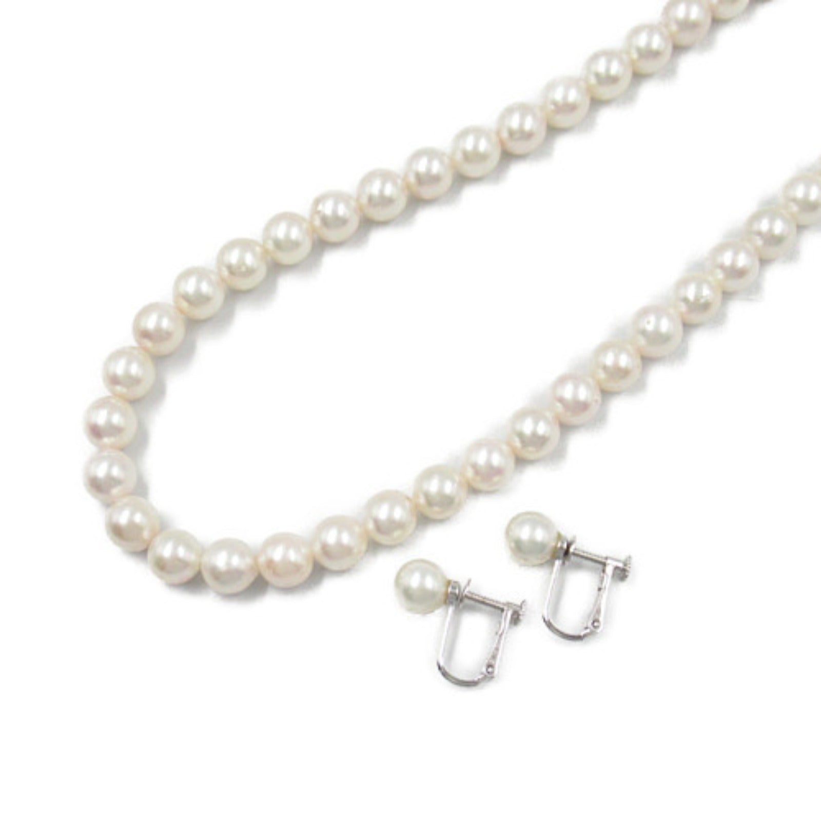 Jewelry Pearl Necklace Earrings Set Silver 925