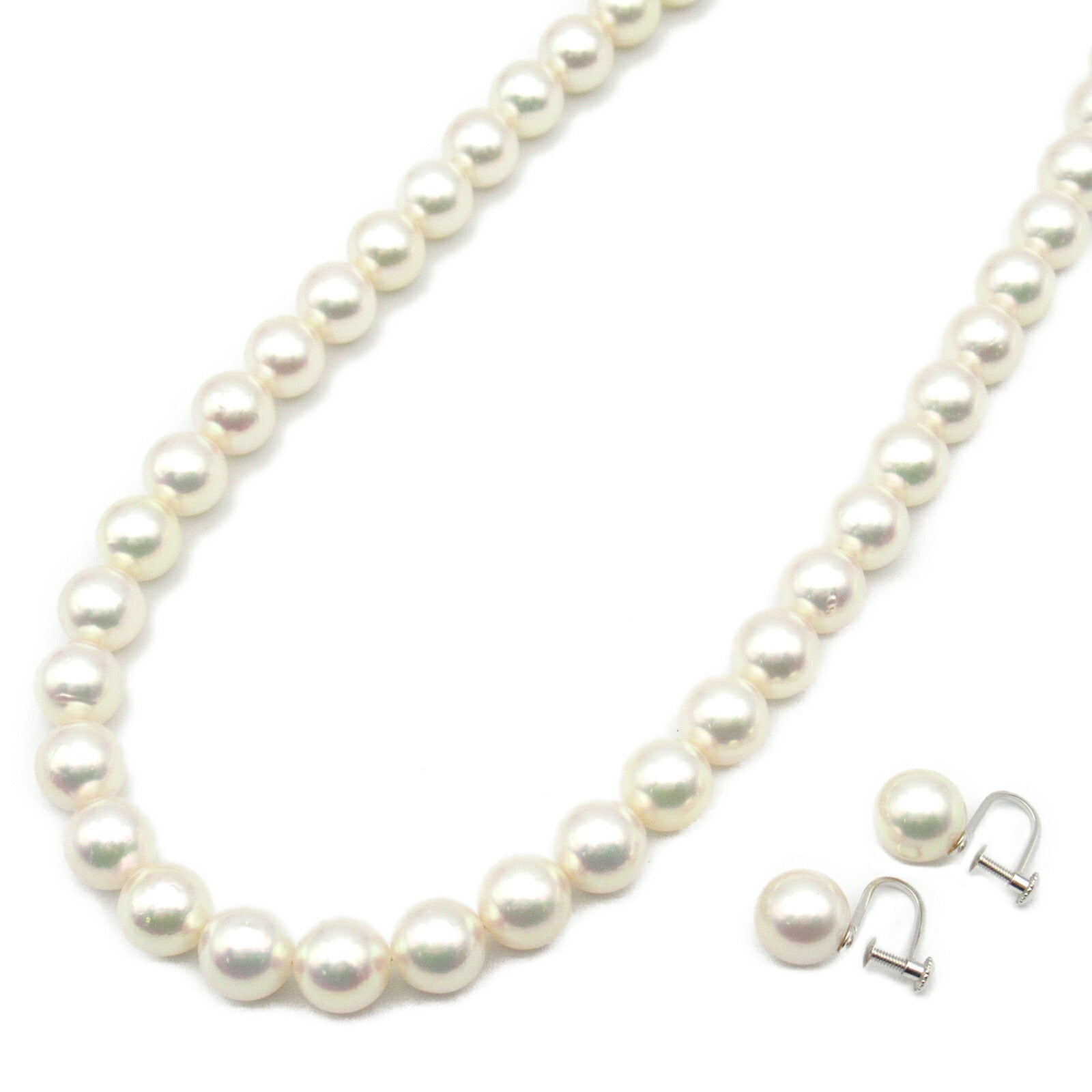 Pearl Necklace Earrings Set Silver 925 K14WG