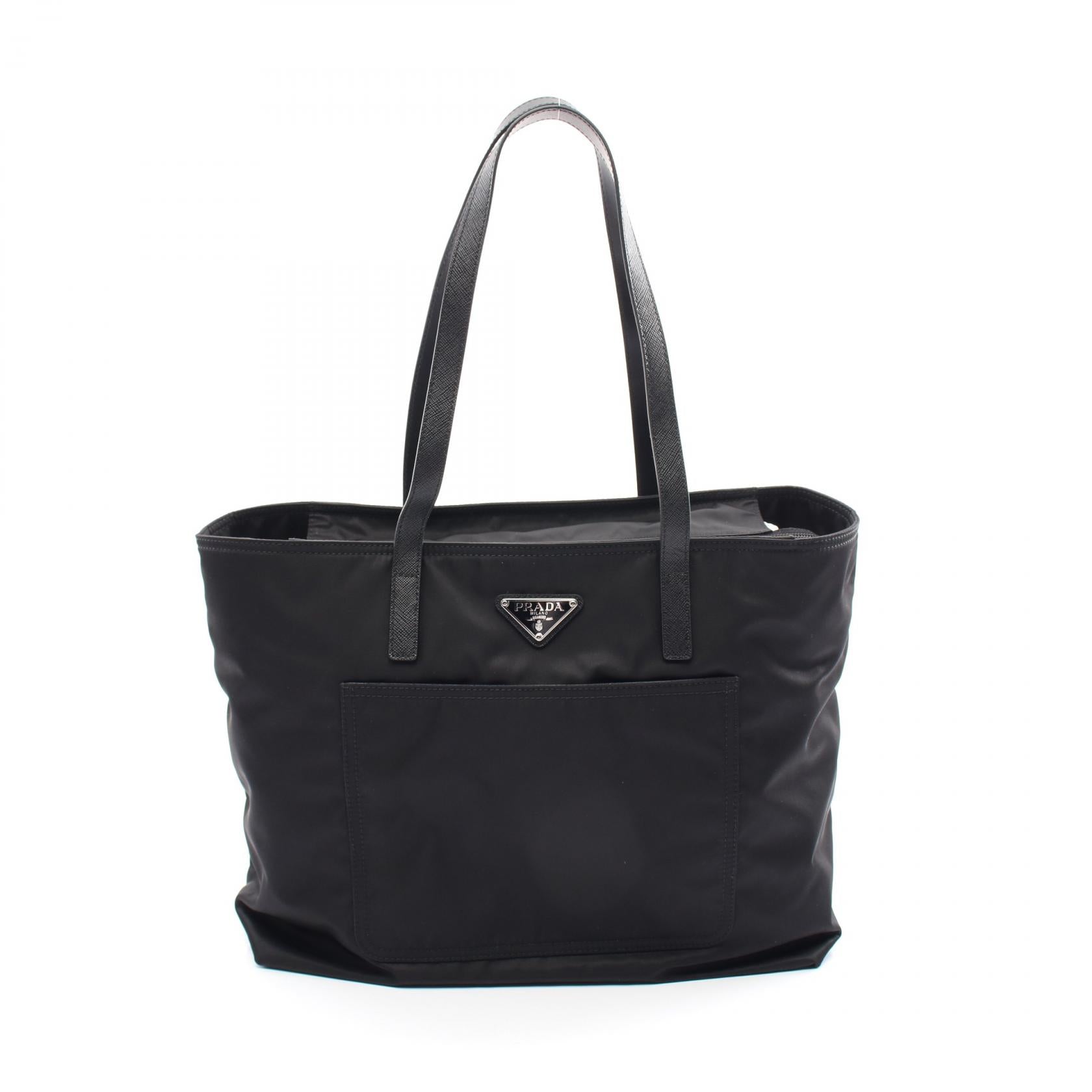 Prada Nylon Leather Tote Bag Black