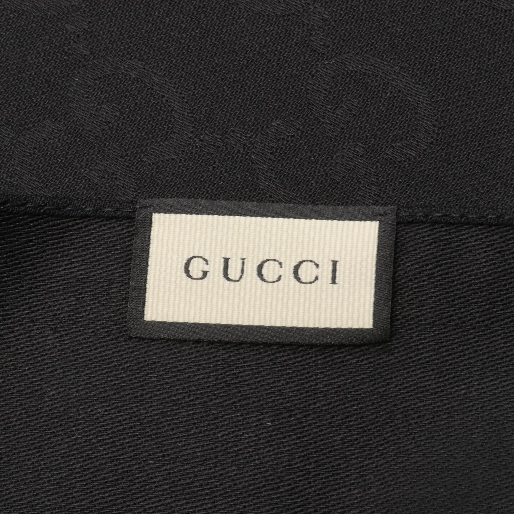 Gucci Wool Silk GG Pattern Scarf Black