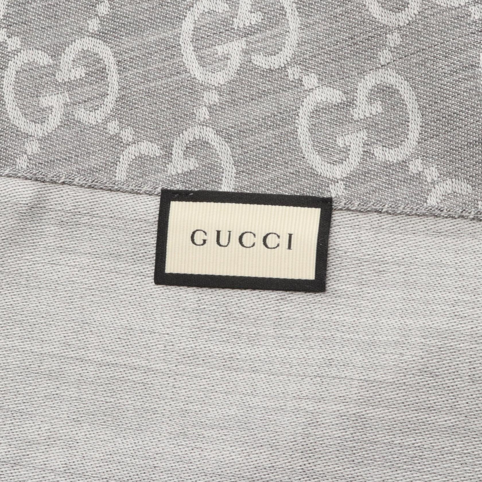 Gucci Wool Silk GG Pattern Scarf Gray