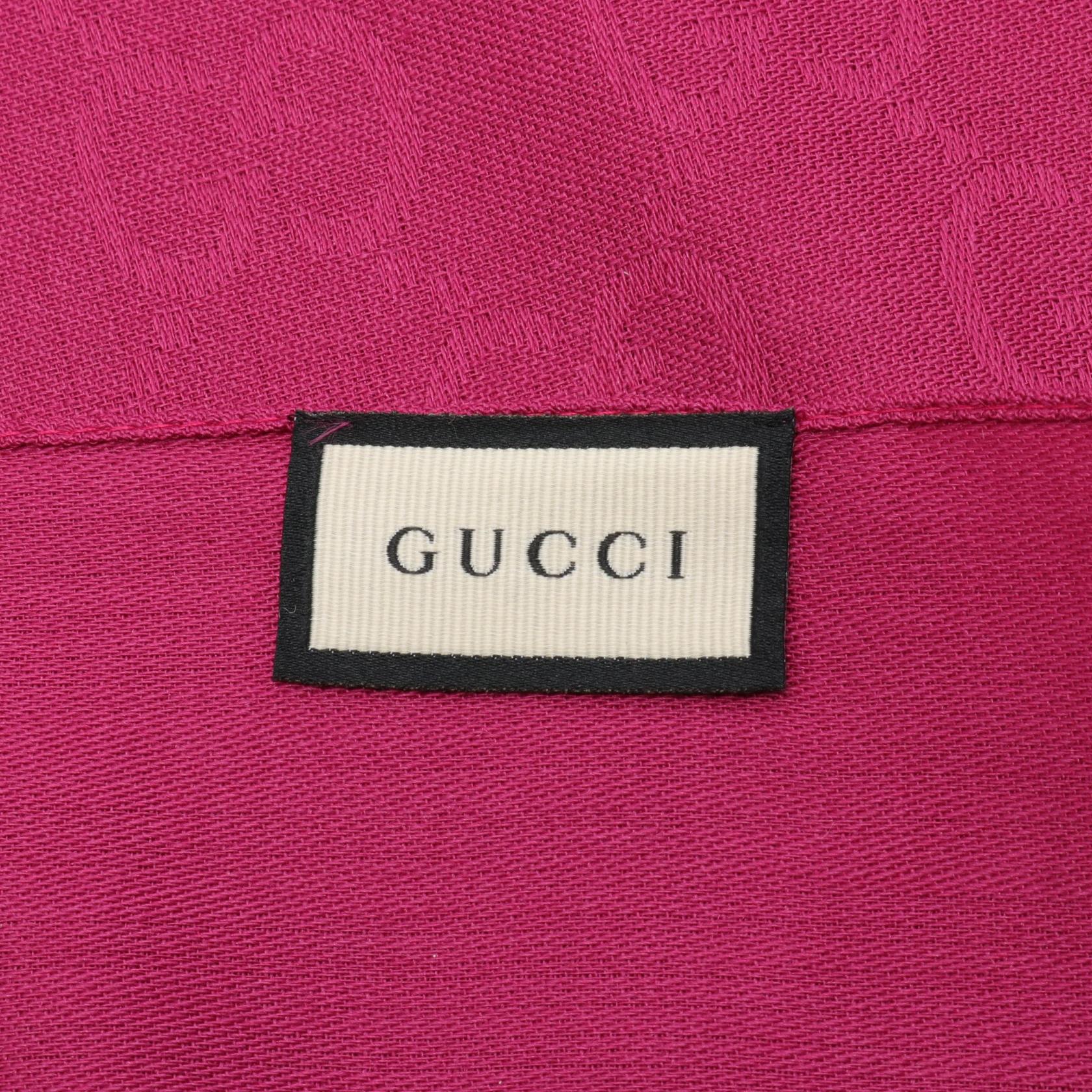 Gucci Wool Silk GG Pattern Scarf Pink