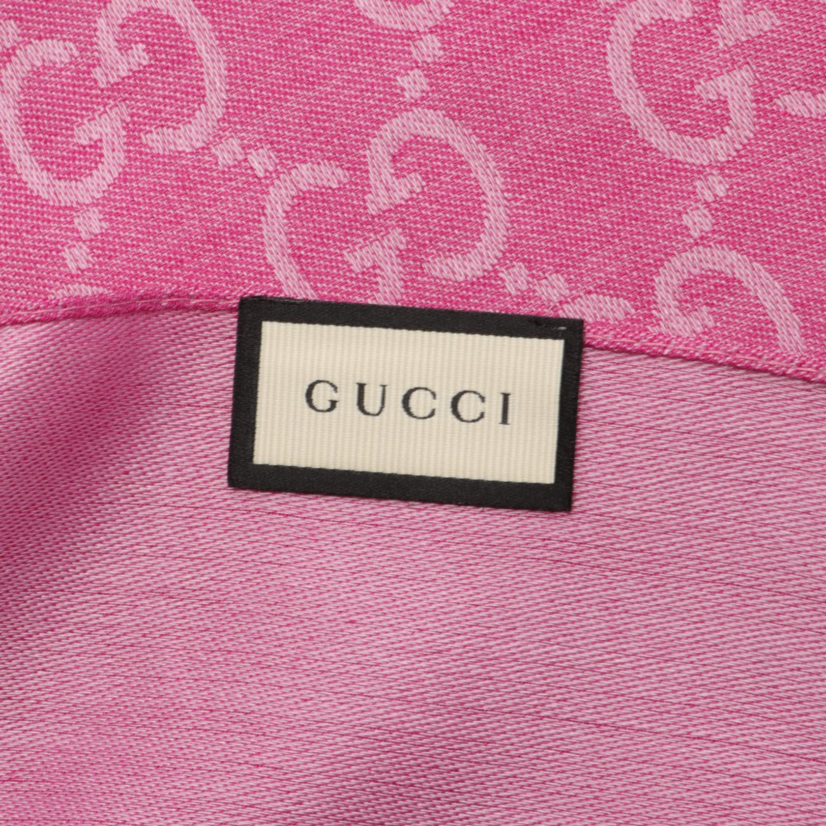 Gucci Wool Silk GG Pattern Scarf Pink