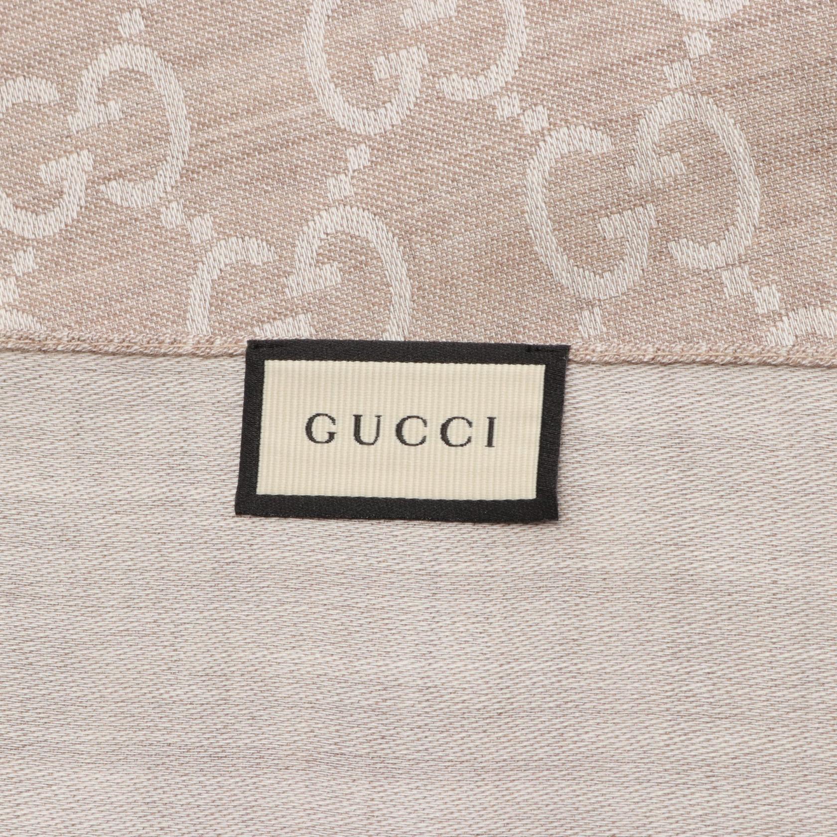 Gucci Wool Silk GG Pattern Scarf