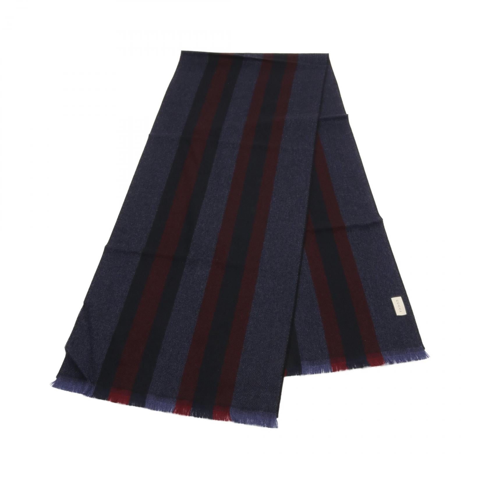 Gucci Wool Web Stripe Scarf Navy/Red